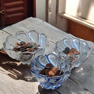 2 Vintage Mikasa Heavy Glass Votive Tealight Candle Holders and 1 Candy Dish